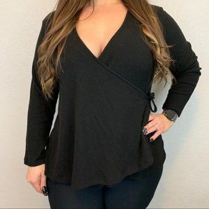Old Navy black wrap shirt long sleeve ribbed knit